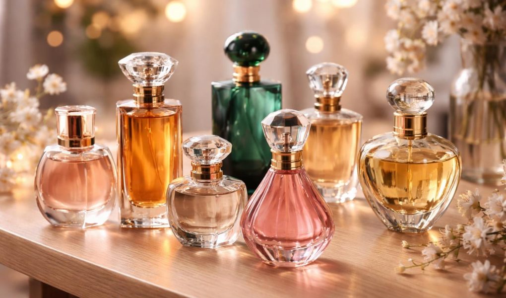 flacons-parfum-table-bois-ambiance-chaleureuse