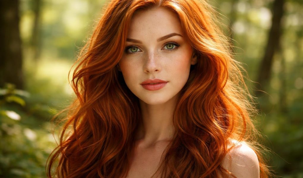 femme-rousse-yeux-verts-foret